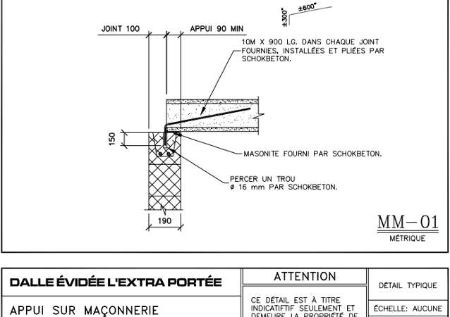 Détails de connexion M-01 Layout - Dalles Évidée