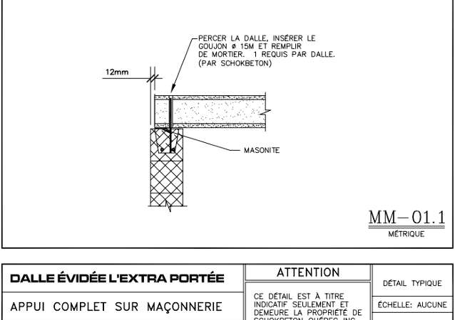 Détails de connexion M-01.1 Layout - Dalles Évidée